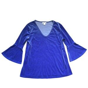 JACLYN SMITH PURPLE BLUE VELVET BELL SLEEVE TOP - M